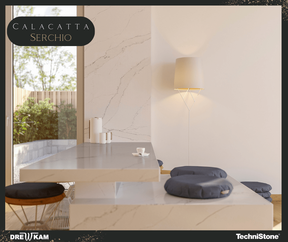 Calacatta Serchio - Konglomerat kwarcowy Technistone, blat kuchenny