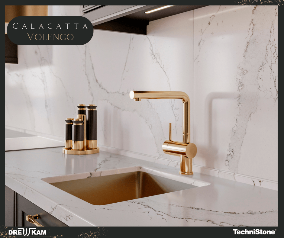 Calacatta Volengo - konglomerat kwarcowy Technistone, blat kuchenny