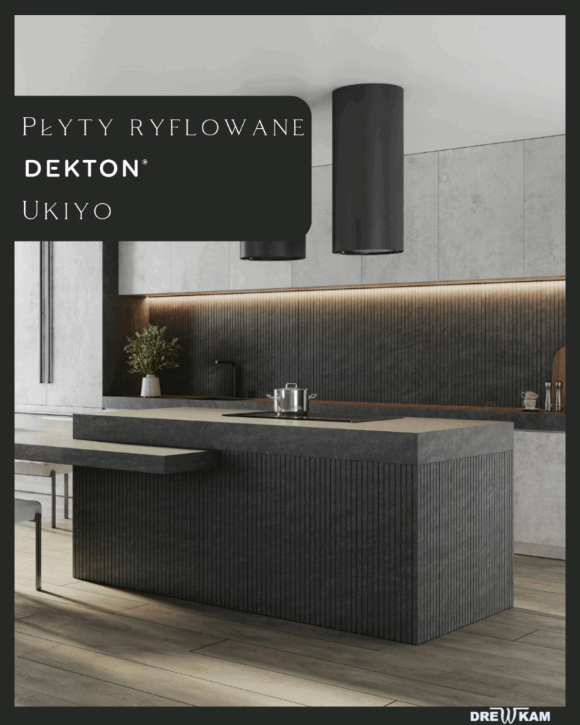 płyty ryflowane, wyspa kuchenna, okłazina ścienna, nowoczesna kuchnia