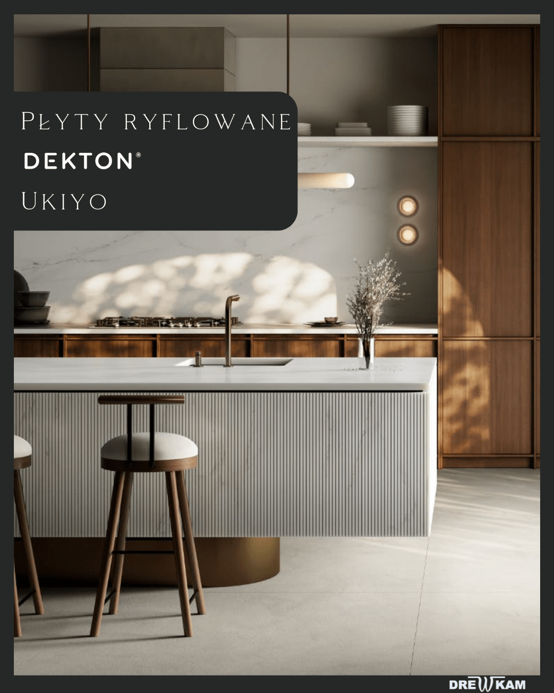płyty ryflowane, dekton, wyspa kuchenne