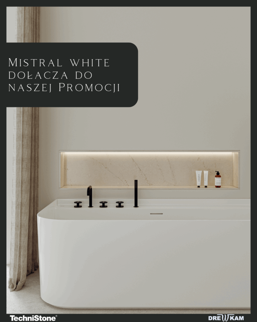 nowe materiały w promocji, technistone mistral white, biła kuchnia