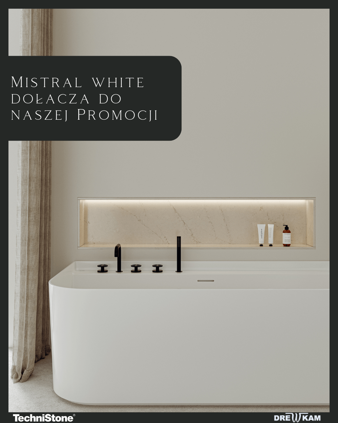 nowe materiały w promocji, technistone mistral white, biła kuchnia