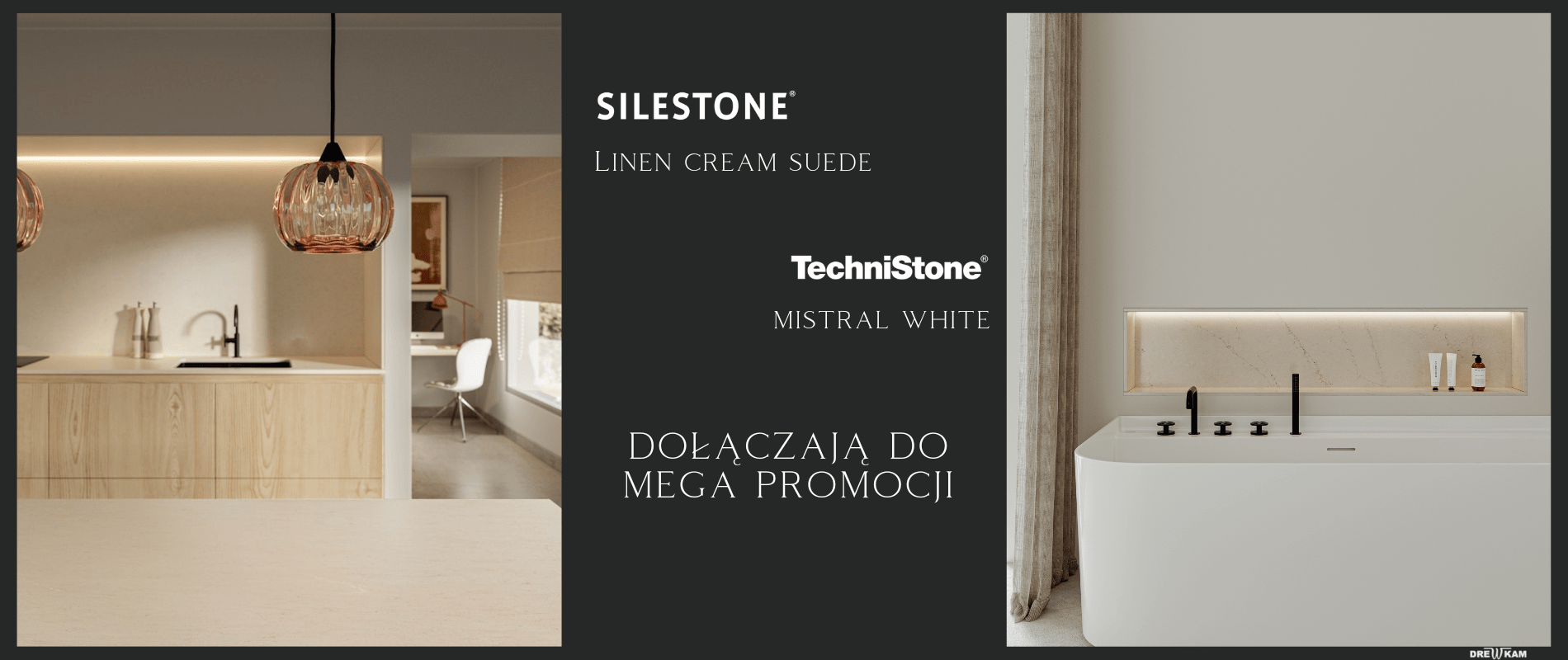 blaty kuchenne wrocław, promocja, silestone linen cream, technistone mistral white